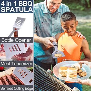 Grill Accessories Set, Stainless Steel BBQ Accessories, Heavy Duty Outdoor Barbeque Tools, 5Pc, Includes Kitchen Spatula, Tongs, Carving Fork, Knife, Basting Brush, Gifts for Man Dad