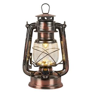 rechargeable vintage hurricane lantern, warm white battery operated lantern with dimmable switch, 15 leds metal hanging lantern for indoor or outdoor usage, charging cable and battery included(copper)