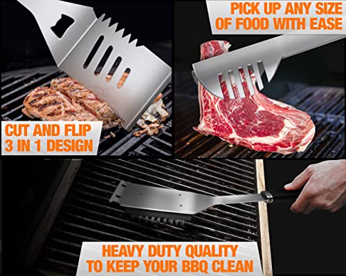 Fun BBQ Gifts for Men : 4Pcs Set Grilling Accessories. Heavy Duty Stainless Steel Utensil Set + Funny Apron. Best Grilling Gifts for Men or Gifts for Men who Have Everything.
