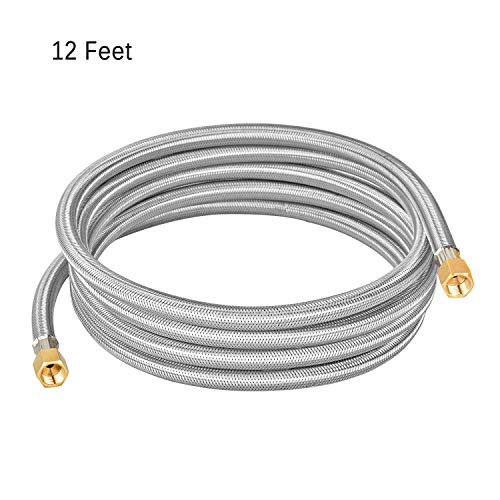 only fire 12 Ft Propane Hose Extension with 3/8" Female Flare on Both Ends, Stainless Braided Propane Gas Line Pipe for RV, Gas Grill, Fire Pit, Heater,Propane Tank,etc.