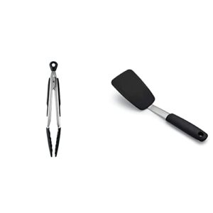 oxo good grips 9-inch tongs with silicone heads & good grips small silicone flexible turner black