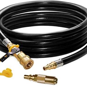 DOZYANT 12ft RV Propane Quick Connect Hose and Conversion Fitting for Blackstone 17inch and 22inch Table Top Griddle - 1/4 inch Safety Shutoff Valve & Male Full Flow Plug