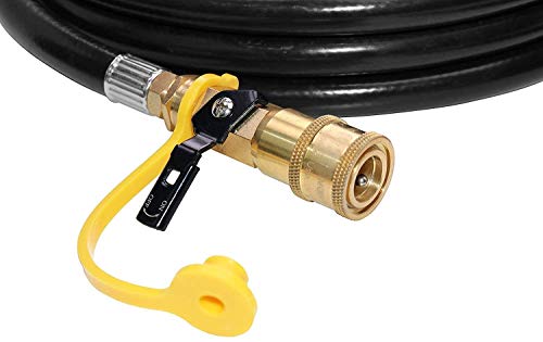 DOZYANT 12ft RV Propane Quick Connect Hose and Conversion Fitting for Blackstone 17inch and 22inch Table Top Griddle - 1/4 inch Safety Shutoff Valve & Male Full Flow Plug