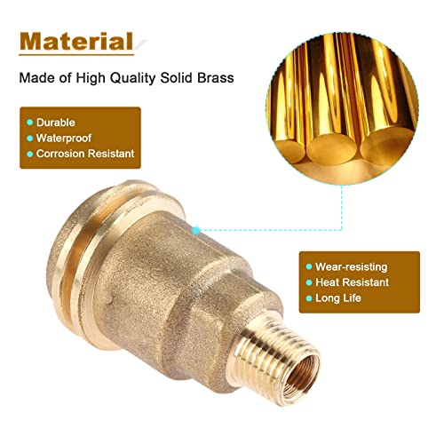 Mtsooning QCC1 Nut Propane Gas Fitting Adapter with 1/4 Inch Male Pipe Thread, Solid Brass Quick Connectors Grill Regulator Outdoor Cooking Heating Camping Replacement Parts
