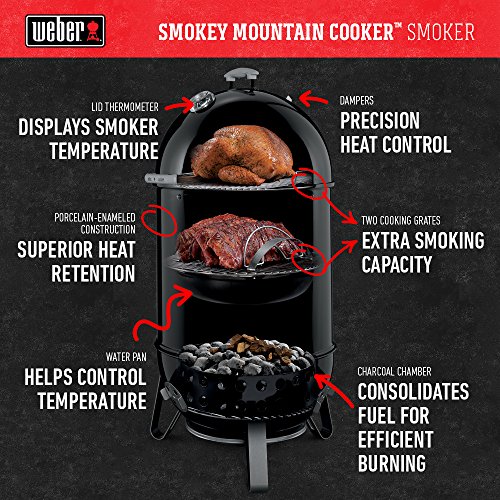 Weber 18-inch Smokey Mountain Cooker, Charcoal Smoker,Black