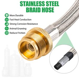 5FT Propane Adapter Hose with Gauge, Stainless Braided Hose extension for most gas appliance, Propane Quick Connect Hose Fits most gas grill, portable generator, Acme to QCC fitting