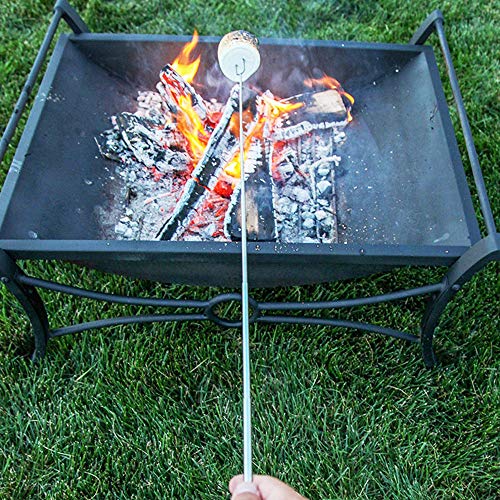 Marshmallow Roasting Sticks Wooden Handle Set of 12 Smores Skewers Telescoping Forks 32 inch with Portable Bag for Hot Dog Campfire Camping Stove BBQ Tools