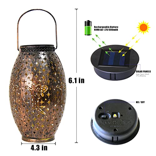 GOODME Solar Lanterns Outdoor 2 Pack Solar Garden Lanterns Waterproof,Great Gift Ideal,LED Hanging Lanterns Solar Powered Decorative Retro Metal Lights for Table Patio Yard Pathway