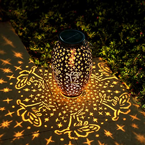 GOODME Solar Lanterns Outdoor 2 Pack Solar Garden Lanterns Waterproof,Great Gift Ideal,LED Hanging Lanterns Solar Powered Decorative Retro Metal Lights for Table Patio Yard Pathway