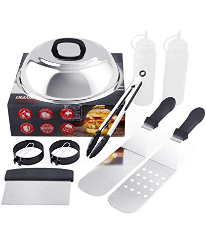 Commercial-Grade Griddle Accessories Kit for Blackstone - Spatulas, Scraper, Cheese Melting Dome, Egg Rings, Bottles, and More for Indoor/Outdoor Cooking on Flat Top Grills