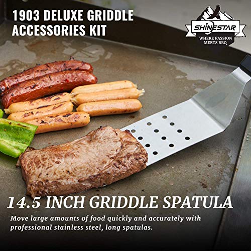 Commercial-Grade Griddle Accessories Kit for Blackstone - Spatulas, Scraper, Cheese Melting Dome, Egg Rings, Bottles, and More for Indoor/Outdoor Cooking on Flat Top Grills