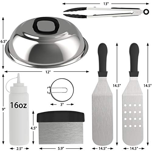 Commercial-Grade Griddle Accessories Kit for Blackstone - Spatulas, Scraper, Cheese Melting Dome, Egg Rings, Bottles, and More for Indoor/Outdoor Cooking on Flat Top Grills