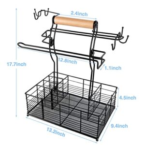 DGD BBQ Grill Caddy, Outdoor Kitchen Accessories for Camper, Condiment Organizer with Paper Towel Holders, Utensil Caddy for Storage of Picnic Supplies and Condiments, Camper Must Haves, Camping Gifts