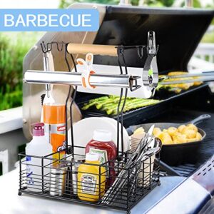 DGD BBQ Grill Caddy, Outdoor Kitchen Accessories for Camper, Condiment Organizer with Paper Towel Holders, Utensil Caddy for Storage of Picnic Supplies and Condiments, Camper Must Haves, Camping Gifts