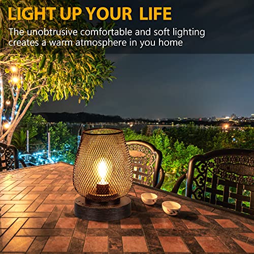 UBright Table Lamp Metal Cage LED Lantern Rechargeable with 4 Lighting Mode Cordless Lamp Decorative Light Outdoor Table Lamps for Patio Bedroom Living Room Indoors Outdoors (Bulb Included) (1 Pack)