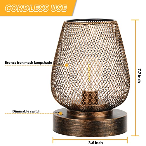 UBright Table Lamp Metal Cage LED Lantern Rechargeable with 4 Lighting Mode Cordless Lamp Decorative Light Outdoor Table Lamps for Patio Bedroom Living Room Indoors Outdoors (Bulb Included) (1 Pack)