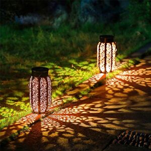 maggift 2 pack 10.6 inch hanging solar lights outdoor retro hanging 20 lumens christmas decorative solar lantern with handle, brown