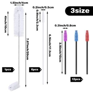 Hummingbird Feeder Cleaning Brush 19 Pieces 3 Size Mini Nylon Tube Brush Set Double Headed Hummingbird Brush Cleaner Clean Hard to Reach Places Tiny Cleaning Brush Kit 2 in 1 Hummingbird Brush (White)