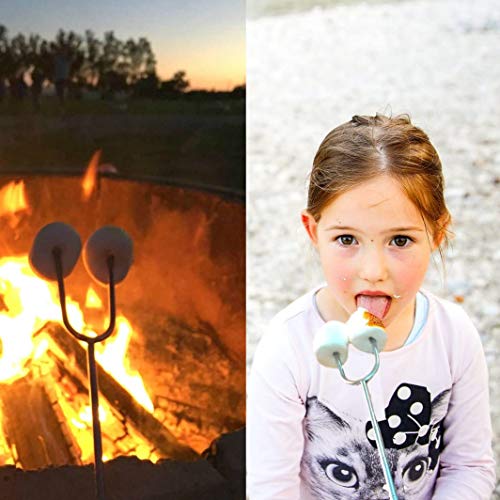 SUMPRI Marshmallow Roasting Sticks, Smores Skewers Telescoping Rotating Forks Set of 6 Hot Dog Fire Pit Outdoor Fireplace Campfire Accessories-6 Multicolored 34 Inch Extendable Steel Fork Camping Kit