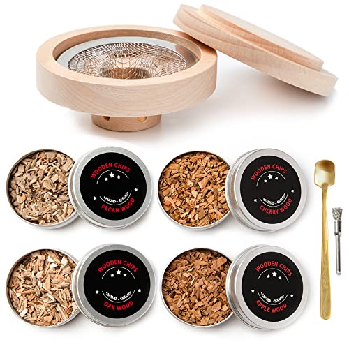 Cocktail Smoker Kit with 4 Flavors Wood Chips,Drink Smoker for Cocktail,Whiskey, Bourbon,Wine,Old Fashioned Smoker kit as a Gift for Men,Drinking Lover,Your Friends, Husband, Dad