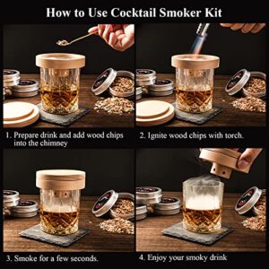 Cocktail Smoker Kit with 4 Flavors Wood Chips,Drink Smoker for Cocktail,Whiskey, Bourbon,Wine,Old Fashioned Smoker kit as a Gift for Men,Drinking Lover,Your Friends, Husband, Dad