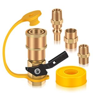 blasoul 1/4″ quick connect propane hose adapter for rv to grill or cooking, connecting rv to any propane source, includes 1/4″ female shutoff valve &full flow plug & 1/4″ male npt &1/4″ female npt