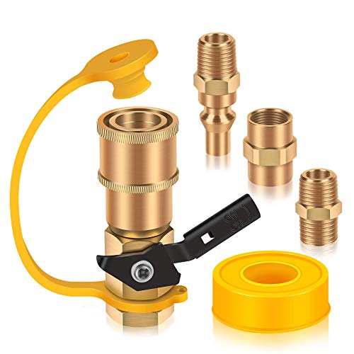 Blasoul 1/4" Quick Connect Propane Hose Adapter For RV To Grill or Cooking, Connecting RV To Any Propane Source, Includes 1/4" Female Shutoff Valve &Full Flow Plug & 1/4" Male NPT &1/4" Female NPT