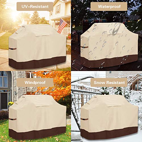 Vailge Grill Cover,58-inch Waterproof BBQ Cover,600D Heavy Duty Gas Grill Cover, UV & Dust & Rip & Fading Resistant,Suitable for Weber, Brinkmann, Char Broil Grills and More,Beige