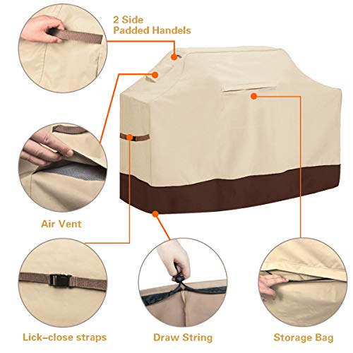 Vailge Grill Cover,58-inch Waterproof BBQ Cover,600D Heavy Duty Gas Grill Cover, UV & Dust & Rip & Fading Resistant,Suitable for Weber, Brinkmann, Char Broil Grills and More,Beige