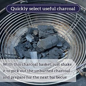 VANKEY Lump Charcoal Fire Basket with Removable Divider Charcoal Basket for Kamado Joe Classic Series, Large Big Green Egg High Quality Stainless Steel Grill Ash Baskets