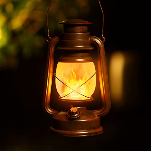 2 Pack LED Vintage Battery Lanterns Decorative, Christmas Decor Outdoor Hanging Waterproof Lantern, Dancing Flame Home Decor Night Lights Battery Operated with 2 Mode Lights for Garden Party Decor