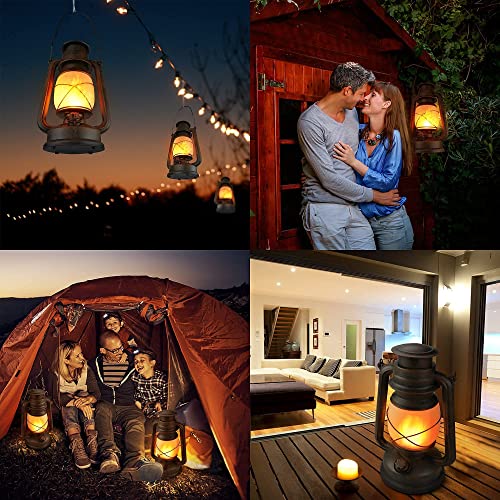 2 Pack LED Vintage Battery Lanterns Decorative, Christmas Decor Outdoor Hanging Waterproof Lantern, Dancing Flame Home Decor Night Lights Battery Operated with 2 Mode Lights for Garden Party Decor