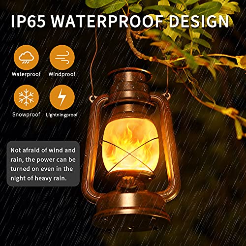 2 Pack LED Vintage Battery Lanterns Decorative, Christmas Decor Outdoor Hanging Waterproof Lantern, Dancing Flame Home Decor Night Lights Battery Operated with 2 Mode Lights for Garden Party Decor