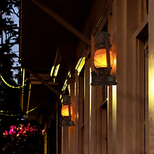 2 Pack LED Vintage Battery Lanterns Decorative, Christmas Decor Outdoor Hanging Waterproof Lantern, Dancing Flame Home Decor Night Lights Battery Operated with 2 Mode Lights for Garden Party Decor