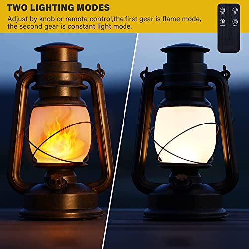 2 Pack LED Vintage Battery Lanterns Decorative, Christmas Decor Outdoor Hanging Waterproof Lantern, Dancing Flame Home Decor Night Lights Battery Operated with 2 Mode Lights for Garden Party Decor