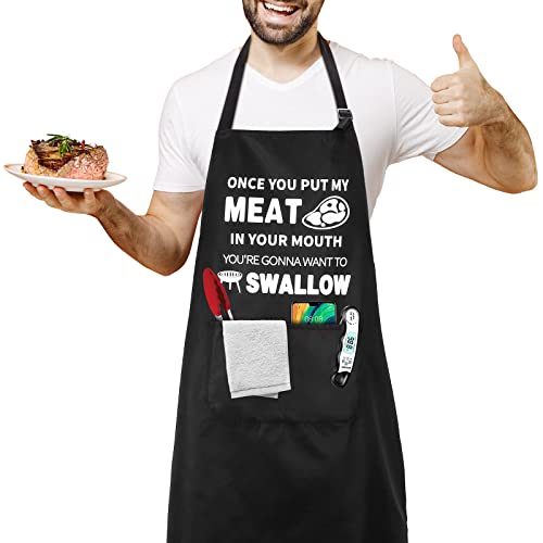 GLHMOGM Funny BBQ Cooking Bib 2 Pockets Gift Father Husband Chef Apron, Black, One Size