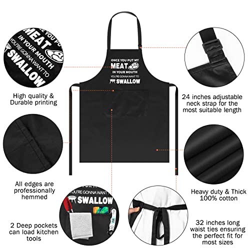 GLHMOGM Funny BBQ Cooking Bib 2 Pockets Gift Father Husband Chef Apron, Black, One Size