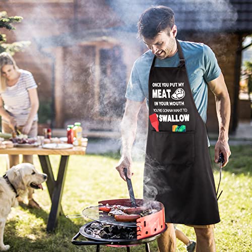 GLHMOGM Funny BBQ Cooking Bib 2 Pockets Gift Father Husband Chef Apron, Black, One Size