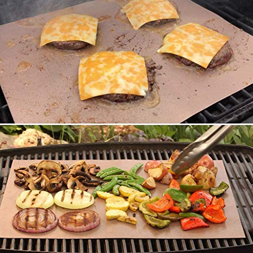 KT Deals 5 Pack Copper Grill Mat and Bake Mat Non Stick BBQ Grill Cooking Mats Reusable Easy to Clean Grill BBQ Baking Sheets for Gas, Charcoal, Electric Grill