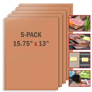 KT Deals 5 Pack Copper Grill Mat and Bake Mat Non Stick BBQ Grill Cooking Mats Reusable Easy to Clean Grill BBQ Baking Sheets for Gas, Charcoal, Electric Grill