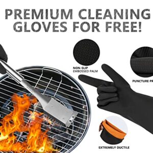 SEETEN Grill Brush and Scraper with 1 Reusable Cleaning Gloves-Safe&Strong 16 inch Stainless Steel Grill Cleaning Brush no Wire Bristles Fall Off-Nice Grill Accessories Gift
