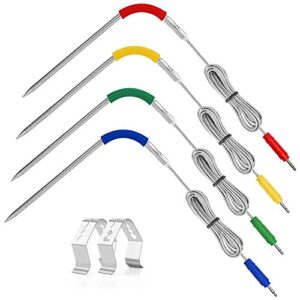 4-pack grill probe replacement for weber igrill 2,igrill mini,igrill 3 with 2 probe clip holders, weber igrill replacement probe temperature probe(blue/red/green/yellow)