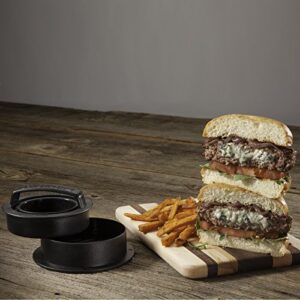 Cuisinart Burger Press Bundle - 3-in-1 Stuffed Burger Press (Black) & Cast Iron Grill Press (Wood Handle)