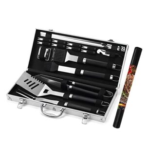 grilljoy 22pcs premium grill tools set, grill kit with bbq mats in aluminum case, professional bbq accessories set for outdoor camping, grill set for men women