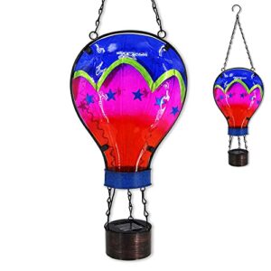 subolo hanging solar lantern outdoor garden metal glass hot air balloon shape led light solar powered waterproof landscape table lamp for patio, yard and pathway – 1 pc