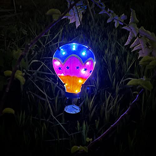 SUBOLO Hanging Solar Lantern Outdoor Garden Metal Glass Hot Air Balloon Shape LED Light Solar Powered Waterproof Landscape Table Lamp for Patio, Yard and Pathway - 1 Pc