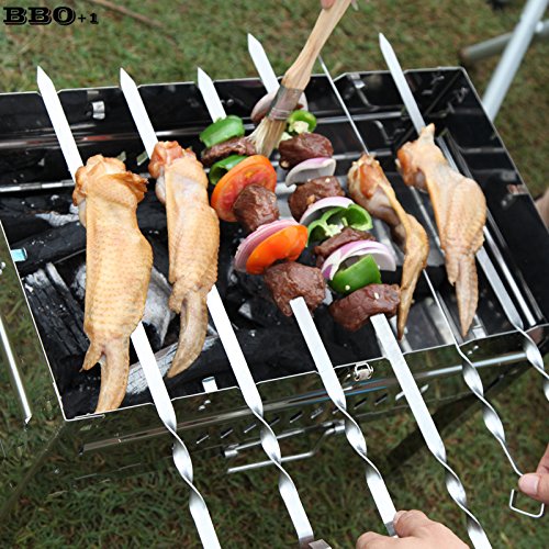 Metal Kabob Skewers 16Pcs 14",Flat Skewers for Grilling,BBQ Barbecue Skewer Stainless Steel Shish Kebob,Reusable Set for Grilling