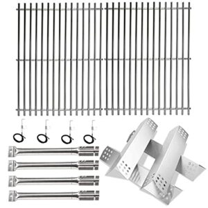 hisencn replacement parts for master forge 1010037 1010048 gas grill models, stainless steel burners, stainless heat plates tent shield and cooking grids grill grate repair kit