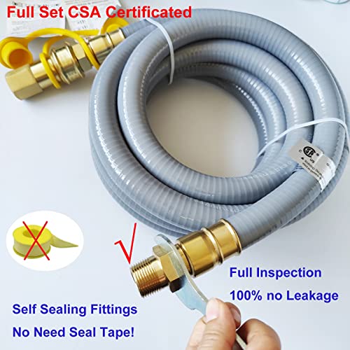 15FT 3/4" ID Natural Gas Hose with 3/4 Quick Connect for Standby Generators, Long 3/4 Gas Flex Line Hose for NG/LP Propane Appliances Construction Heaters, Tool Included