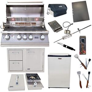 lion premium grills 32-inch liquid propane grill l75000 with single side burner, eco friendly refrigerator, door and drawer combo with 5 in 1 bbq tool set best of backyard gourmet package deal